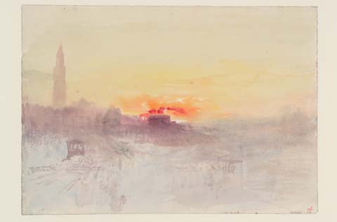 J.W.Turner, Venezia all'alba dall'Hotel Europa con il campanile di San Marco, 1840