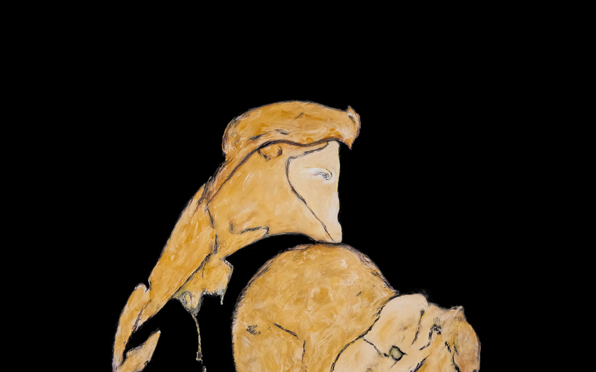 Opera Bizhan Bassiri, Principe. Il Nottambulo del Pensiero Magmatico, 2025, Dittico, Pittura su carta, 320 x 120 cm