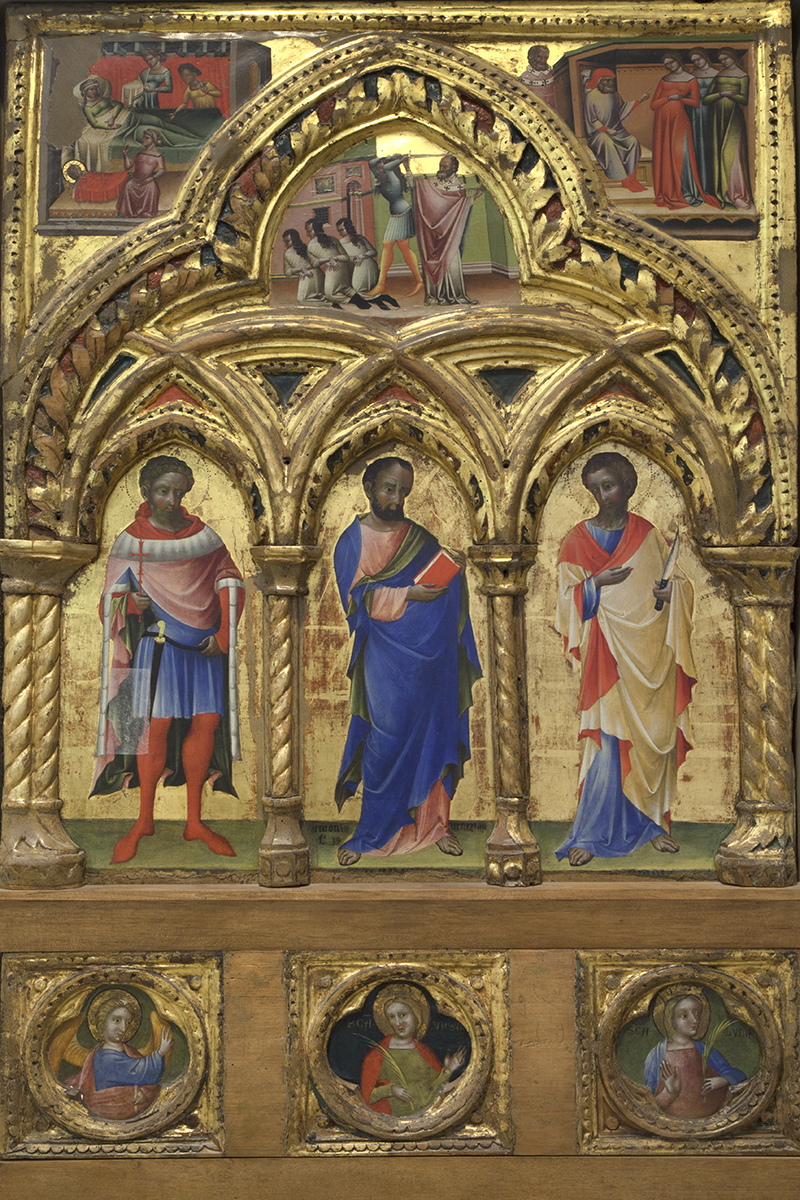 Lorenzo Veneziano, Santi Giuliano (?), Marco, Bartolomeo; tre storie di san Nicolò; i santi Gabriele, Orsola e Lucia
