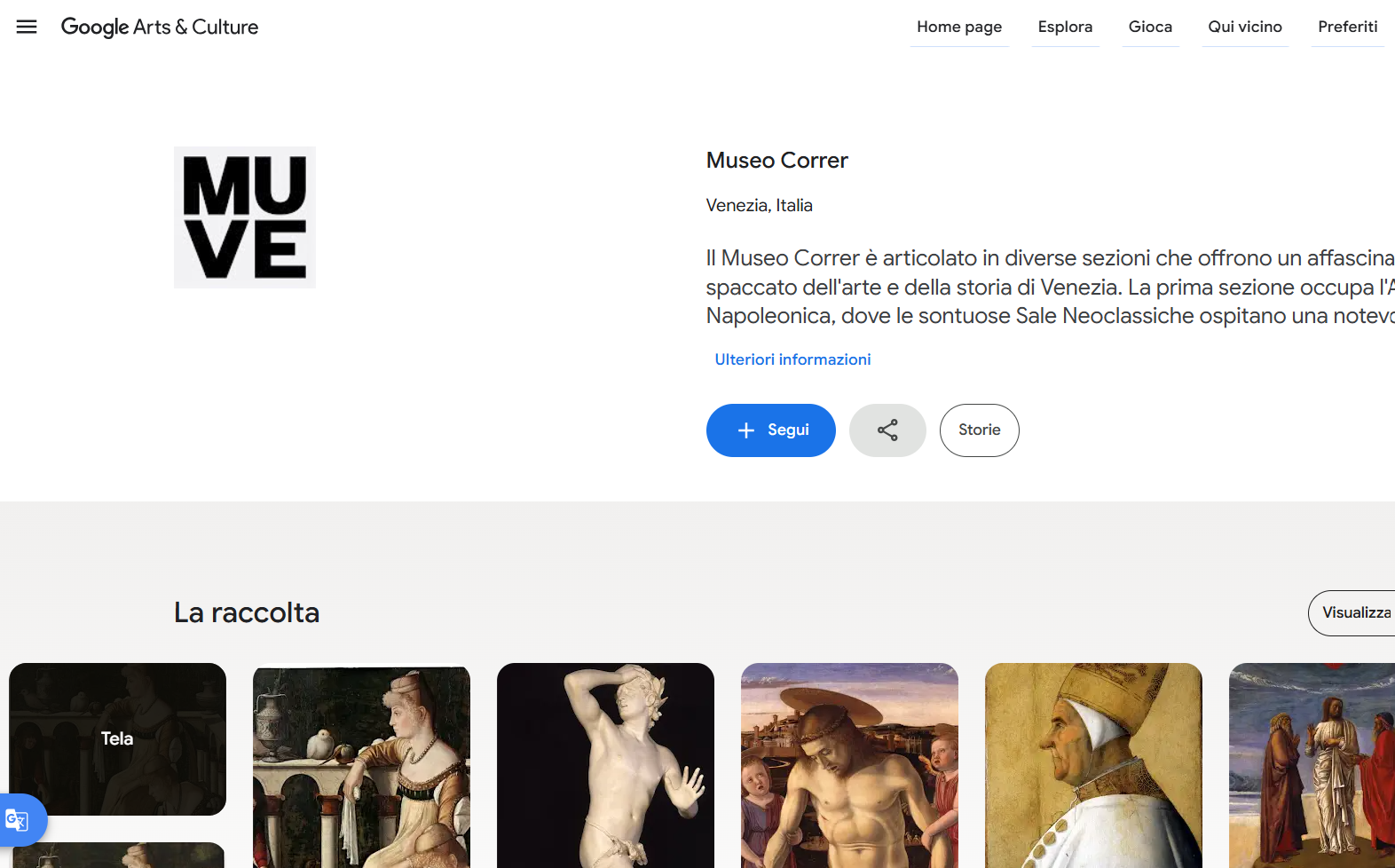 Screenshot Google Arts and Culture Museo Correr